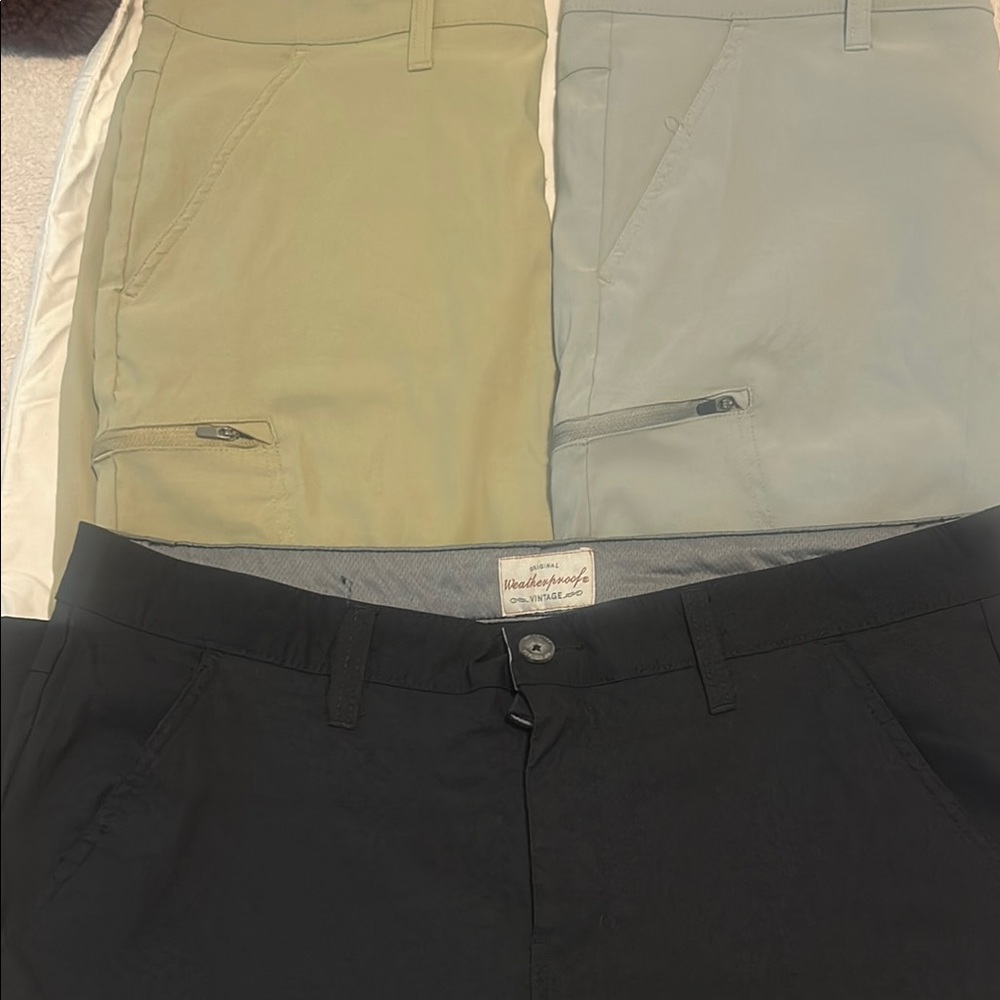 Weatherproof Chinos in Black, Olive Green, and Light Gray